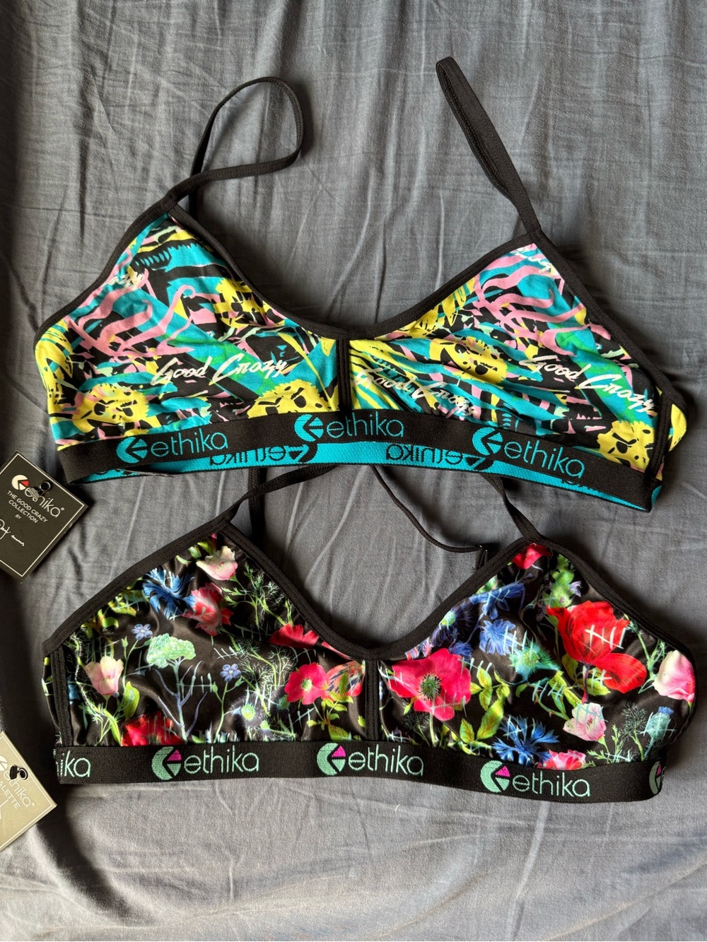 ethika Black Multicolor Floral & Abstract Bikini Tops